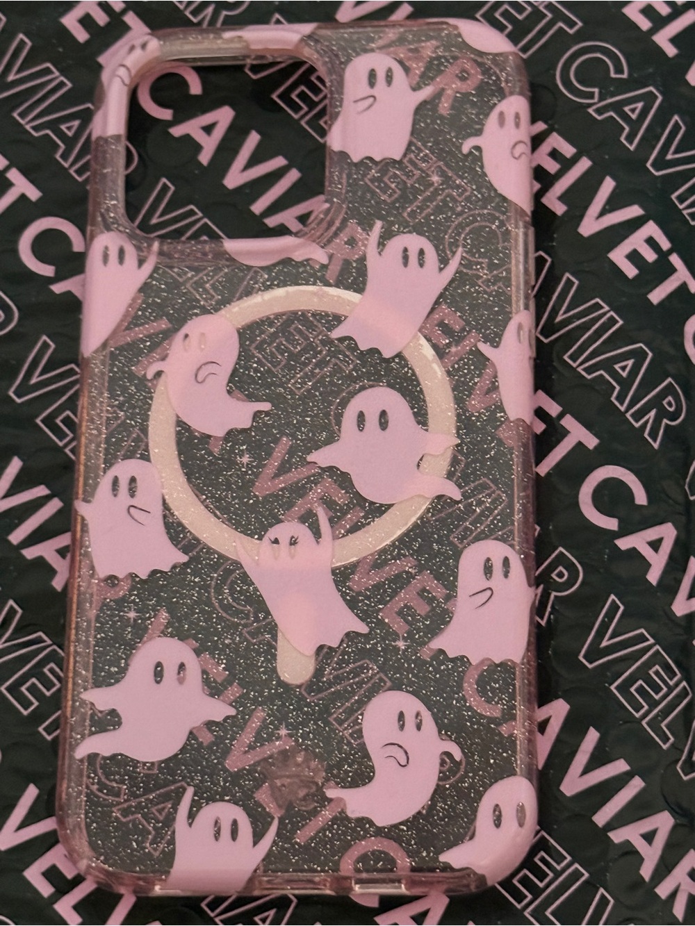 Velvet Caviar iPhone 15 Pro Max Case - Pink Glitter Ghosts (Halloween)